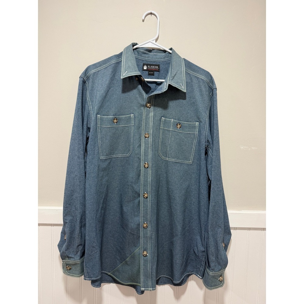 Alaskan Headgear by Duluth Button Down Faded Shirt Men Size Large Blue